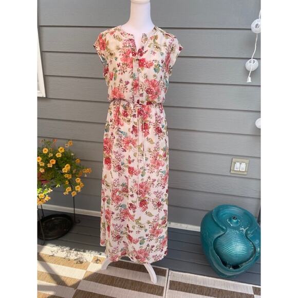 DR2 Woman Size Small‎ Maxi Dress Sleeveless Cream & Floral - Picture 1 of 6